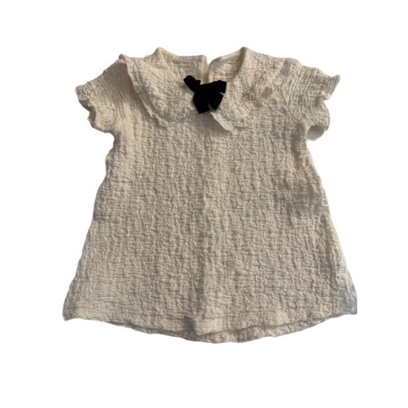 Baby girl 9 month Cream Black Bow Textured Casual Dress - Picture 3 of 3